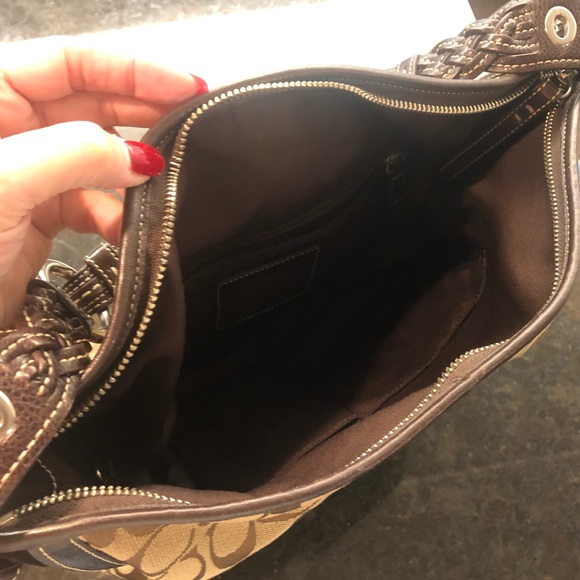 Coach Hobo Shoulder Handbag in Signature Coach Brown w/ Silver Accents - Picture 6 of 11